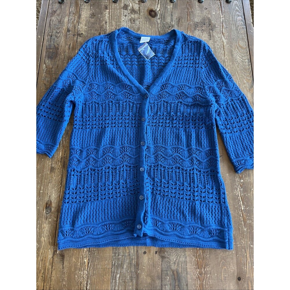 Blair Women’s 3/4 Sleeve Button Up Light Cardigan Cotton Blue Sz Small NWOT